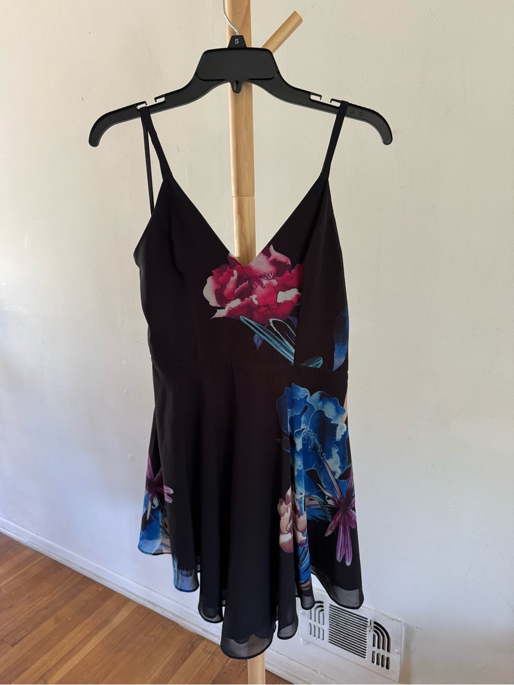 Bebe black floral mini dress